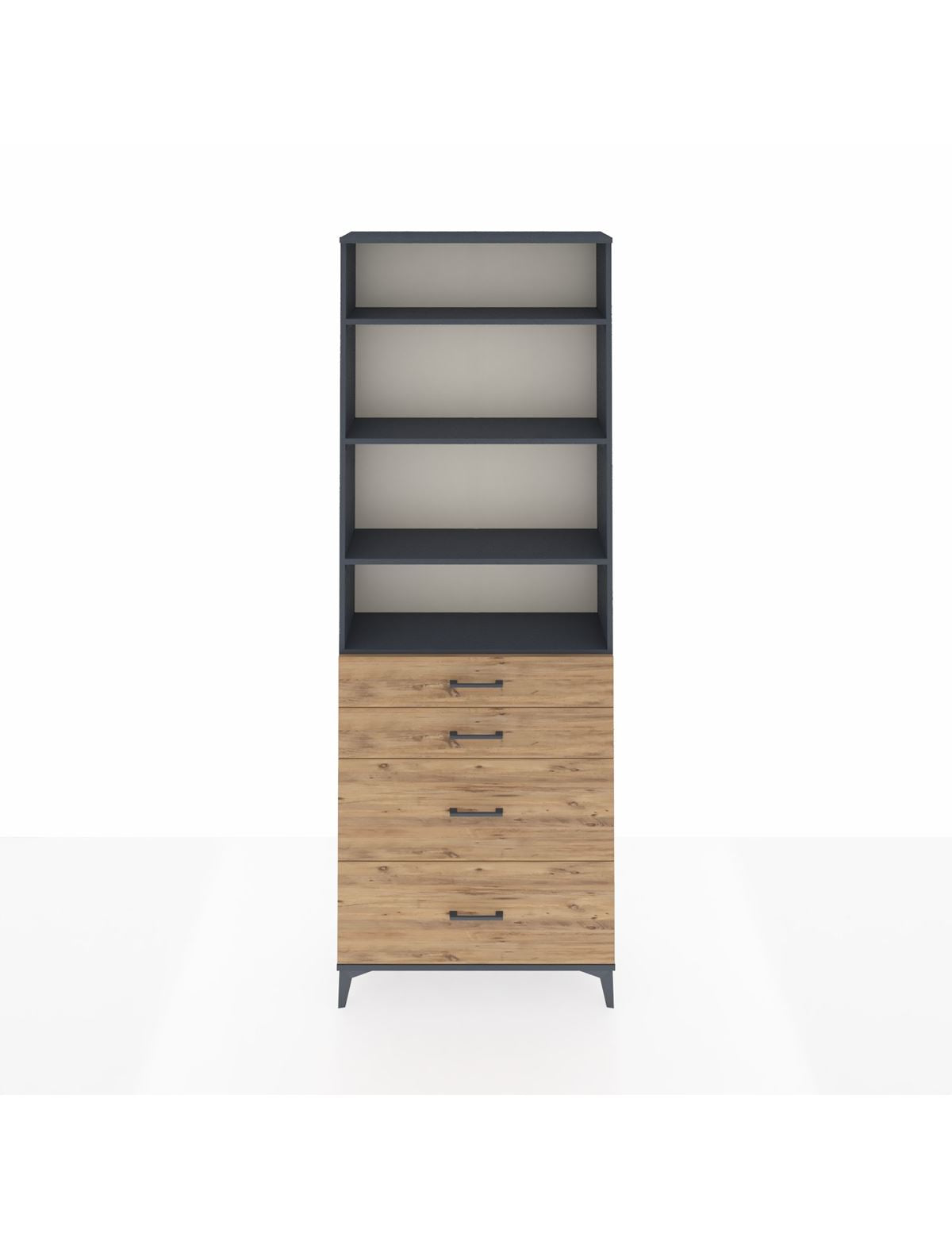 Arges Dolap 4 Raflı 4 Çekmeceli 88x30x243 Antrasit-Çam