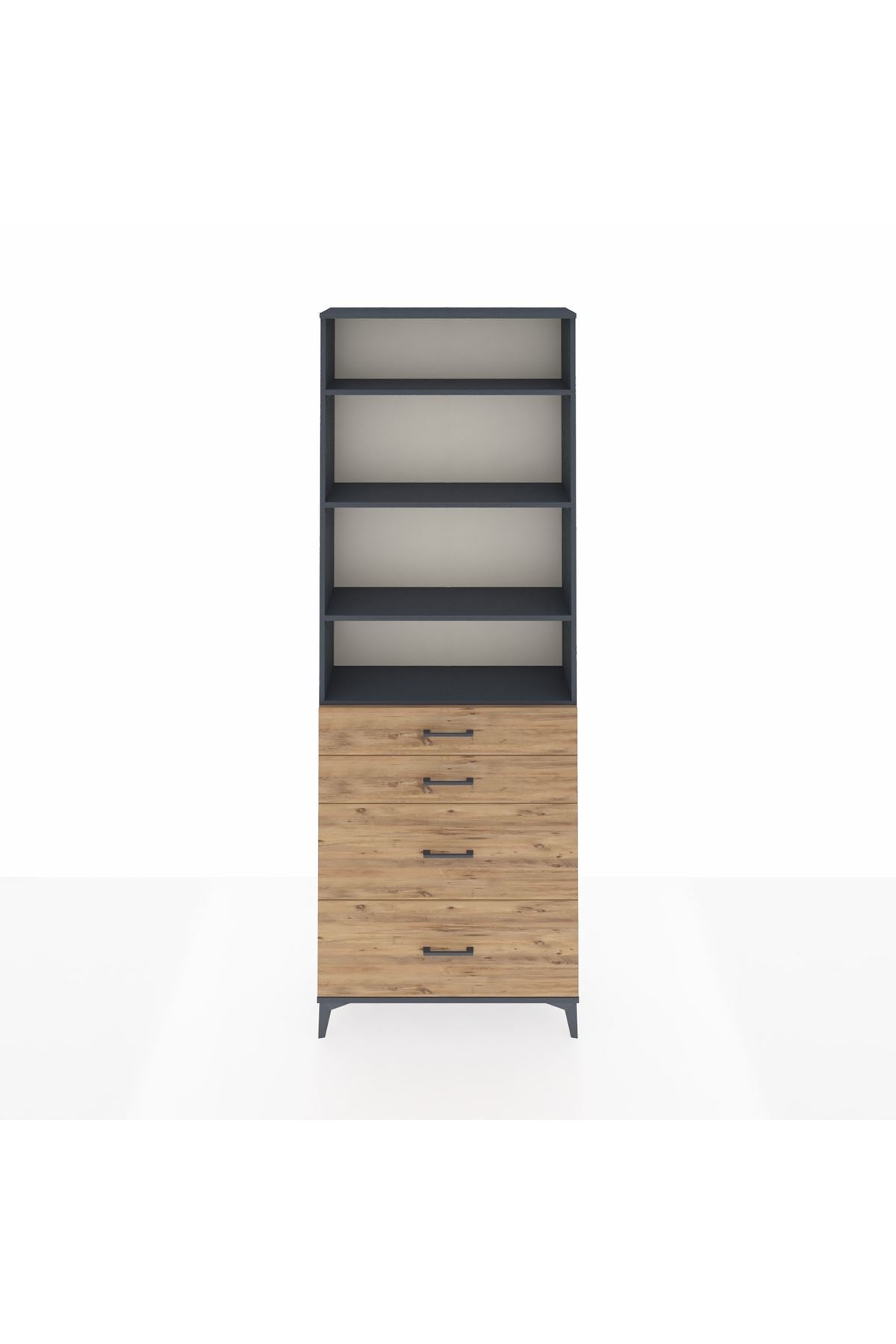 Arges Dolap 4 Raflı 4 Çekmeceli 88x30x243 Antrasit-Çam