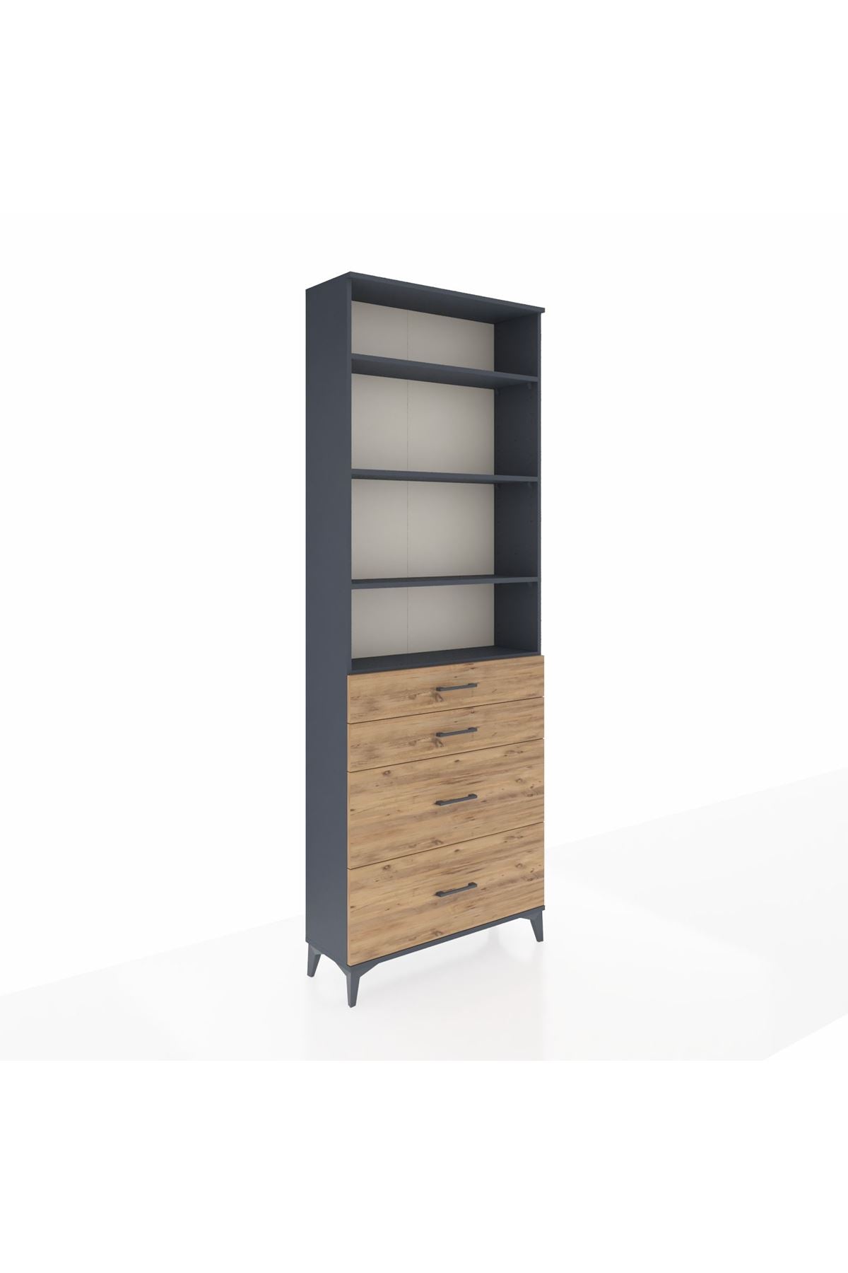 Arges Dolap 4 Raflı 4 Çekmeceli 88x30x243 Antrasit-Çam
