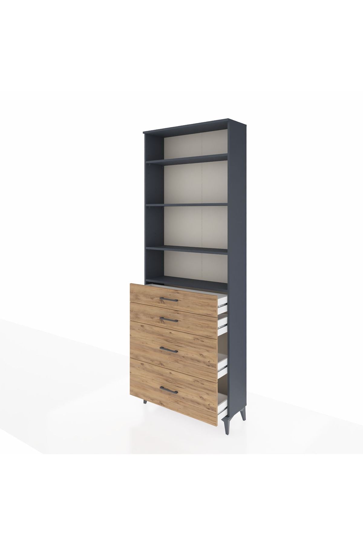 Arges Dolap 4 Raflı 4 Çekmeceli 88x30x243 Antrasit-Çam