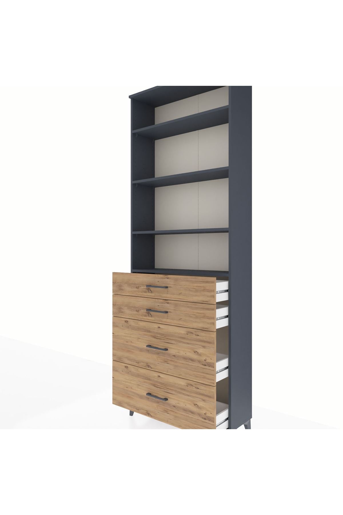 Arges Dolap 4 Raflı 4 Çekmeceli 88x30x243 Antrasit-Çam