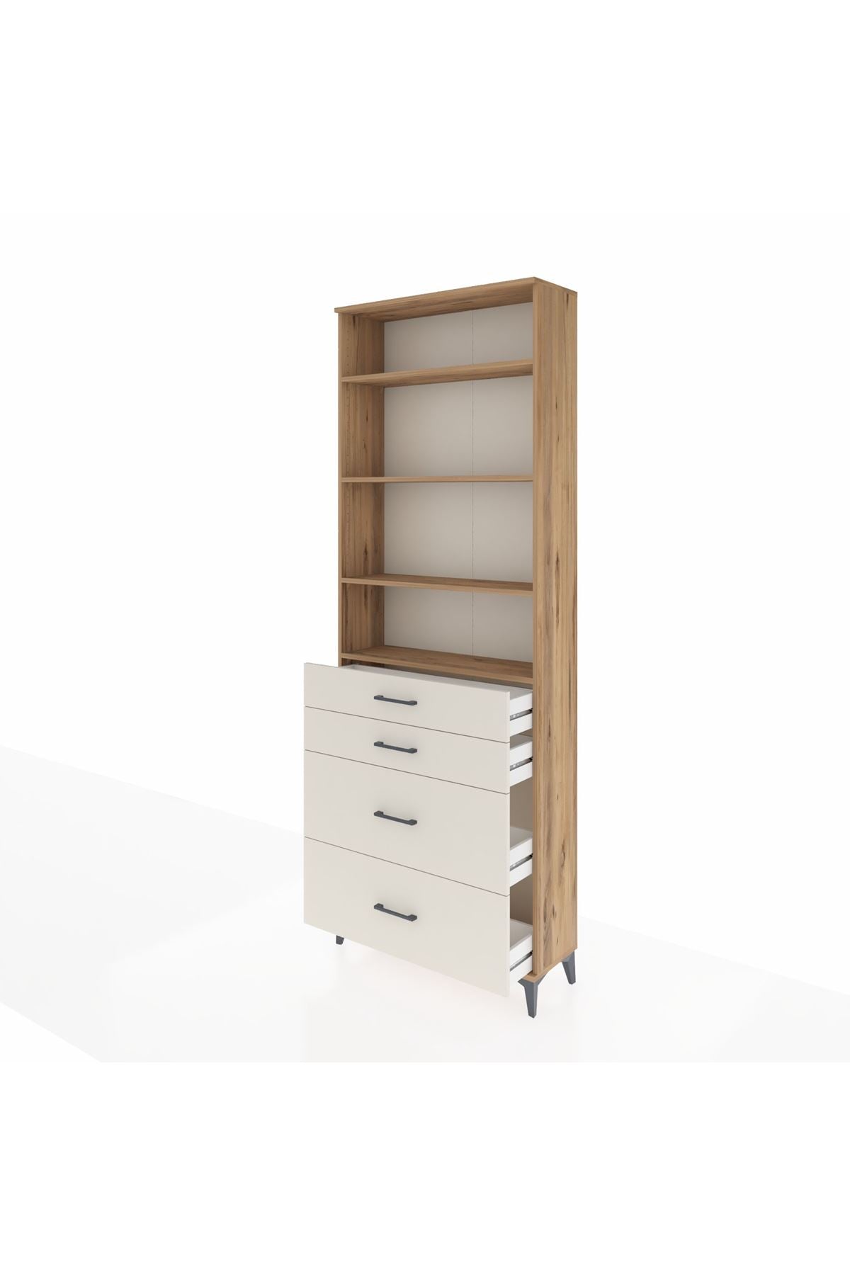 Arges Dolap 4 Raflı 4 Çekmeceli 88x30x243 Çam-Aytaşı