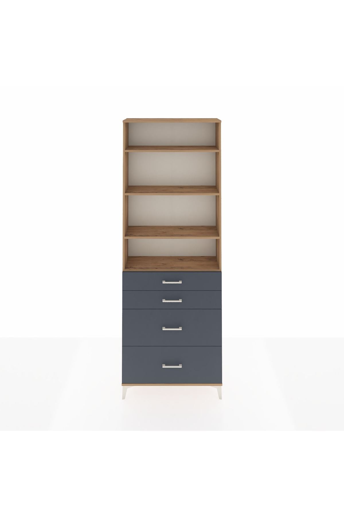 Arges Dolap 4 Raflı 4 Çekmeceli 88x30x243 Çam-Antrasit