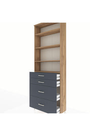 Arges Dolap 4 Raflı 4 Çekmeceli 88x30x243 Çam-Antrasit