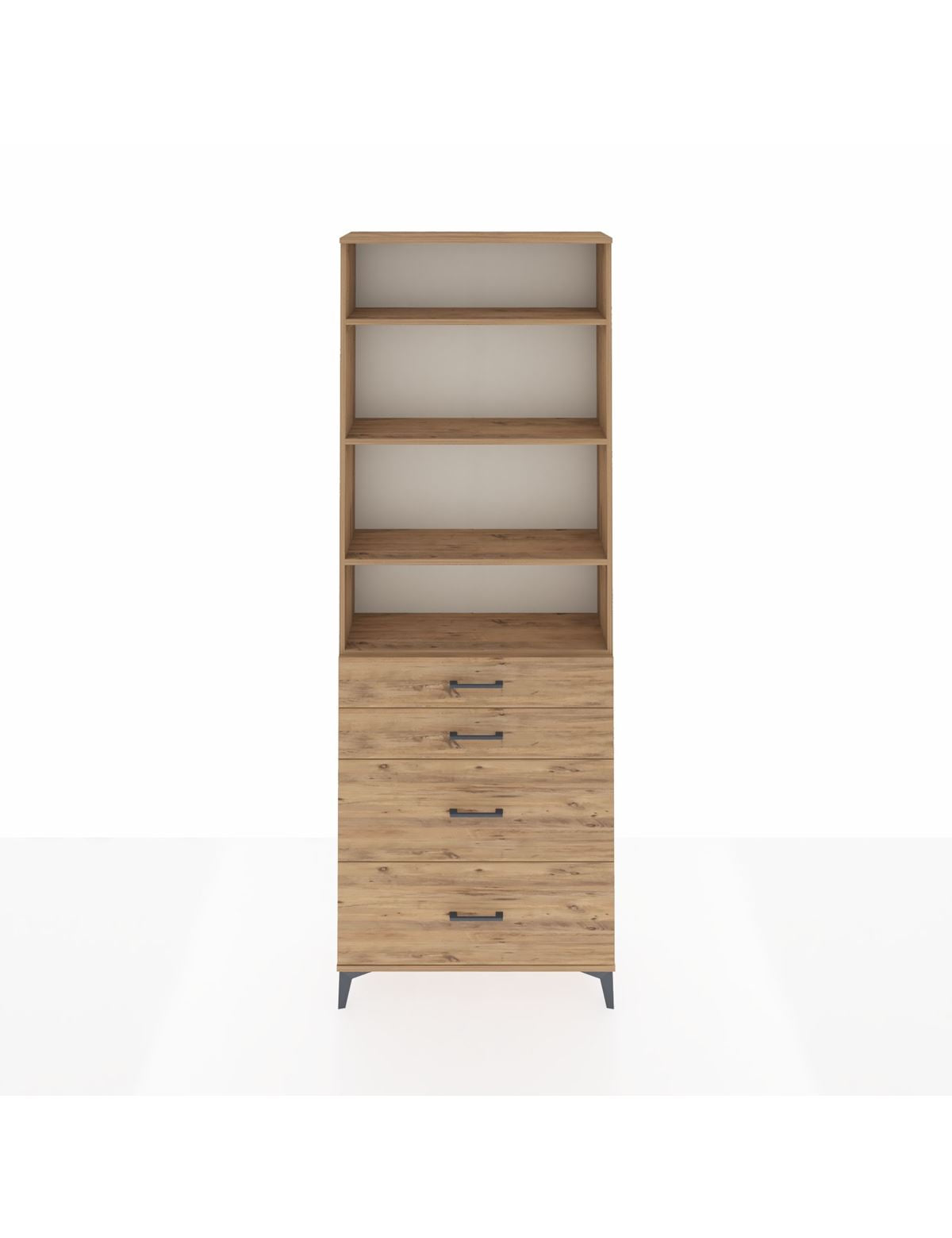 Arges Dolap 4 Raflı 4 Çekmeceli 88x30x243 Çam-Çam