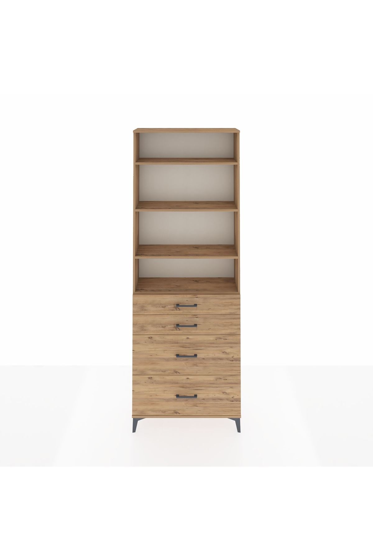 Arges Dolap 4 Raflı 4 Çekmeceli 88x30x243 Çam-Çam