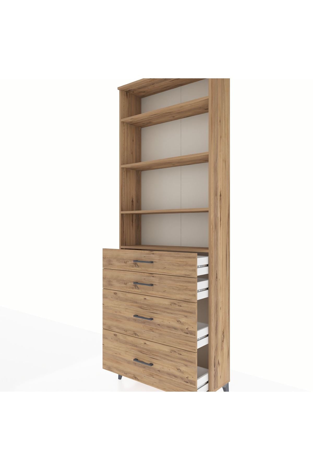 Arges Dolap 4 Raflı 4 Çekmeceli 88x30x243 Çam-Çam