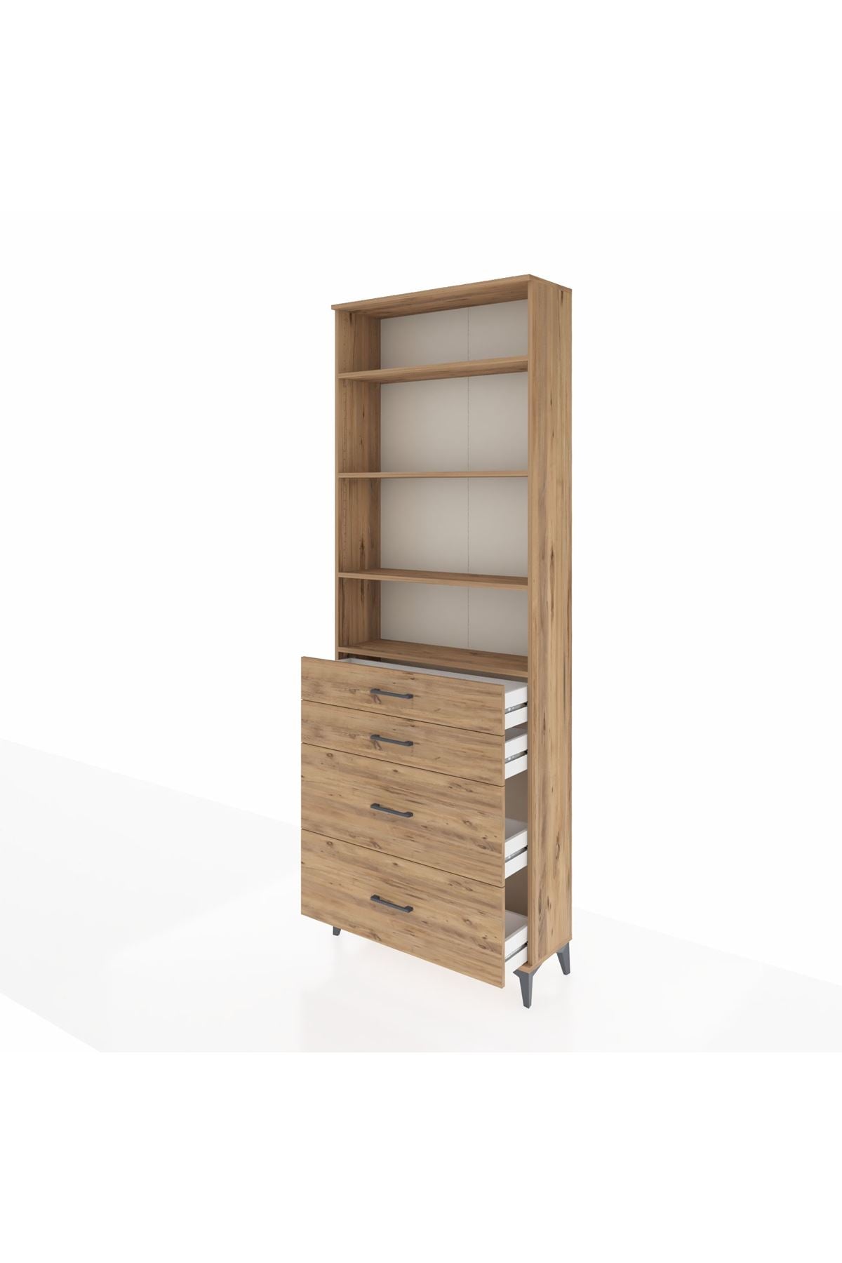 Arges Dolap 4 Raflı 4 Çekmeceli 88x30x243 Çam-Çam