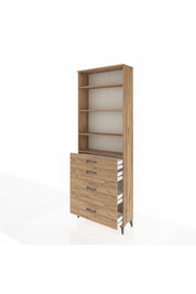 Arges Dolap 4 Raflı 4 Çekmeceli 88x30x243 Çam-Çam