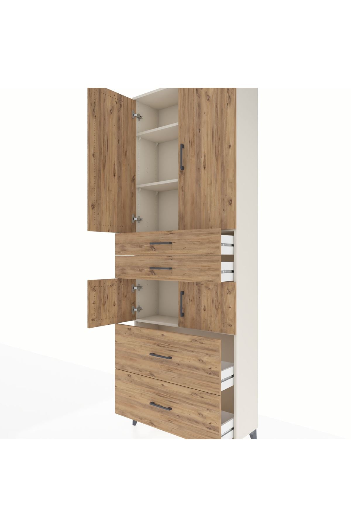 Arges Dolap 4 Raflı 4 Çekmeceli 4 Kapaklı 88x30x243 Aytaşı-Çam