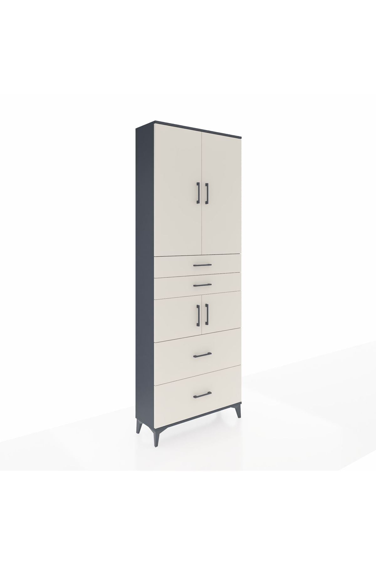 Arges Dolap 4 Raflı 4 Çekmeceli 4 Kapaklı 88x30x243 Antrasit-Aytaşı