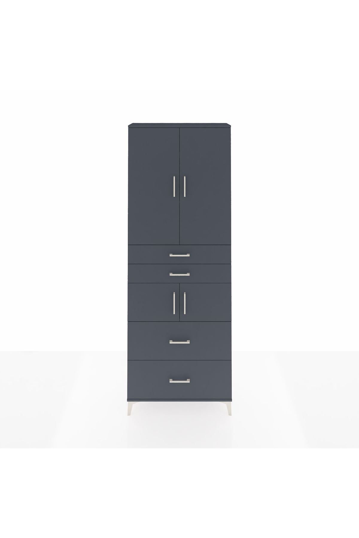 Arges Dolap 4 Raflı 4 Çekmeceli 4 Kapaklı 88x30x243 Antrasit-Antrasit