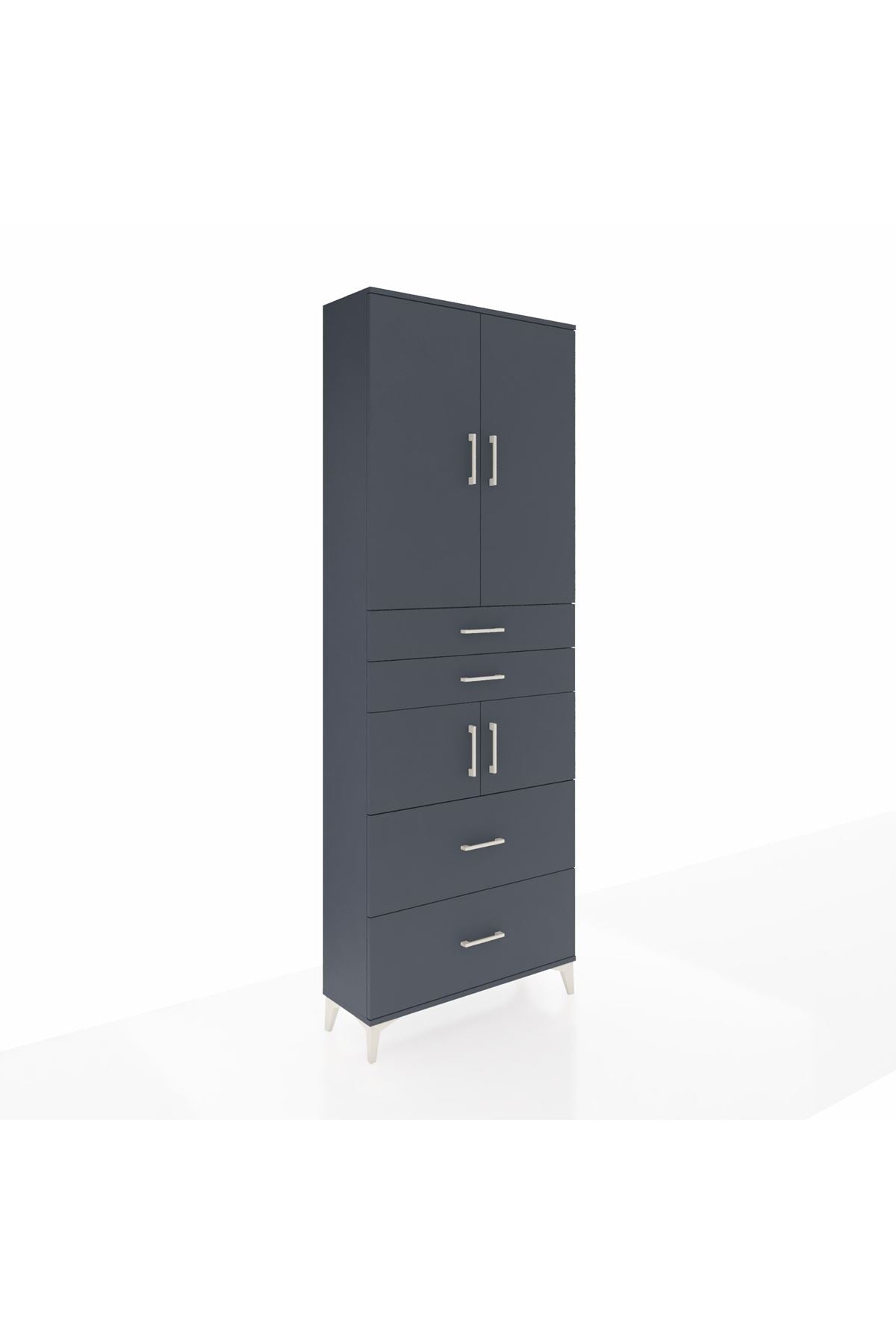 Arges Dolap 4 Raflı 4 Çekmeceli 4 Kapaklı 88x30x243 Antrasit-Antrasit