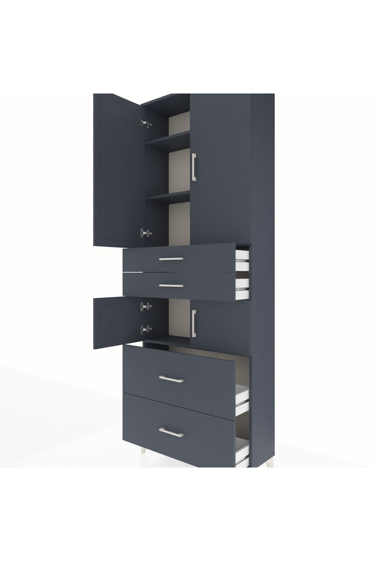 Arges Dolap 4 Raflı 4 Çekmeceli 4 Kapaklı 88x30x243 Antrasit-Antrasit