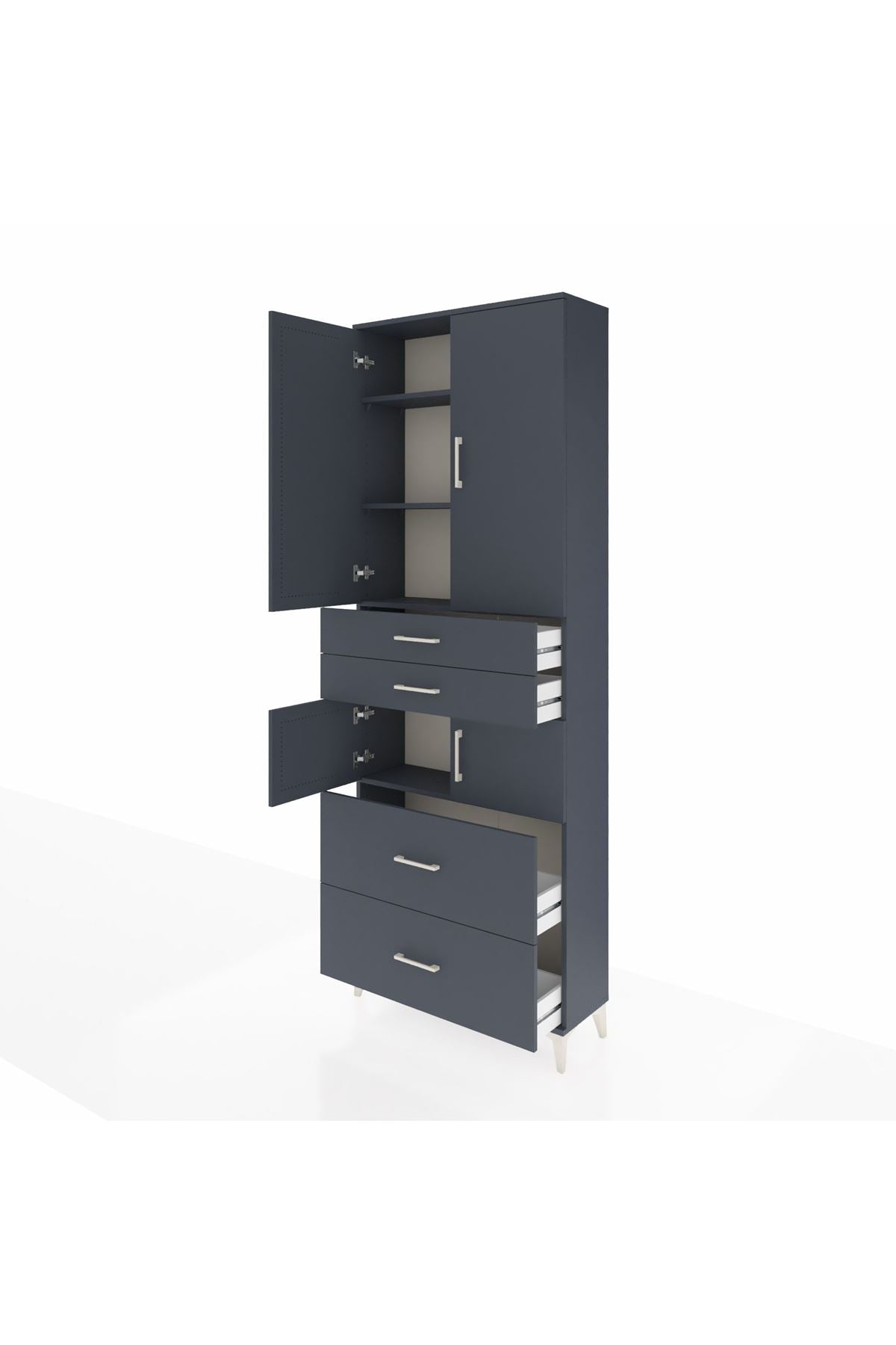 Arges Dolap 4 Raflı 4 Çekmeceli 4 Kapaklı 88x30x243 Antrasit-Antrasit