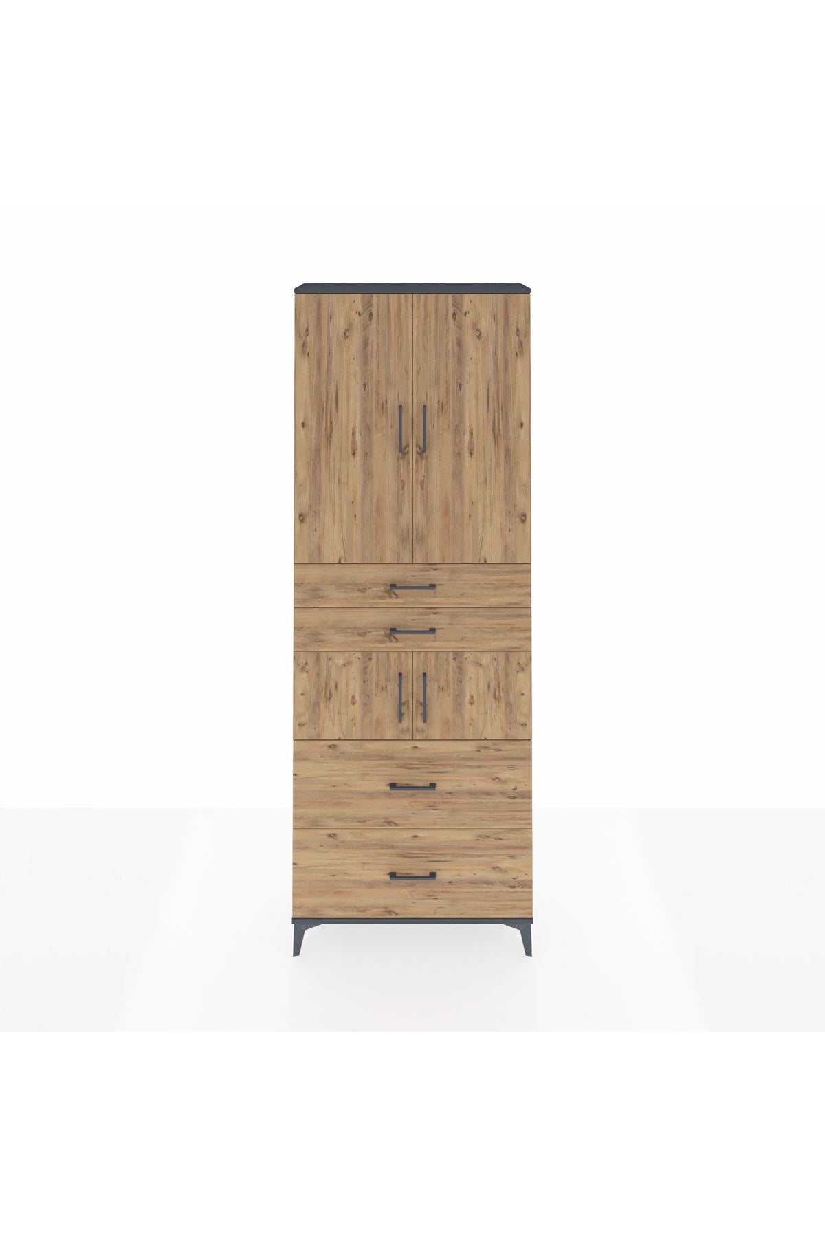 Arges Dolap 4 Raflı 4 Çekmeceli 4 Kapaklı 88x30x243 Antrasit-Çam