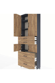 Arges Dolap 4 Raflı 4 Çekmeceli 4 Kapaklı 88x30x243 Antrasit-Çam