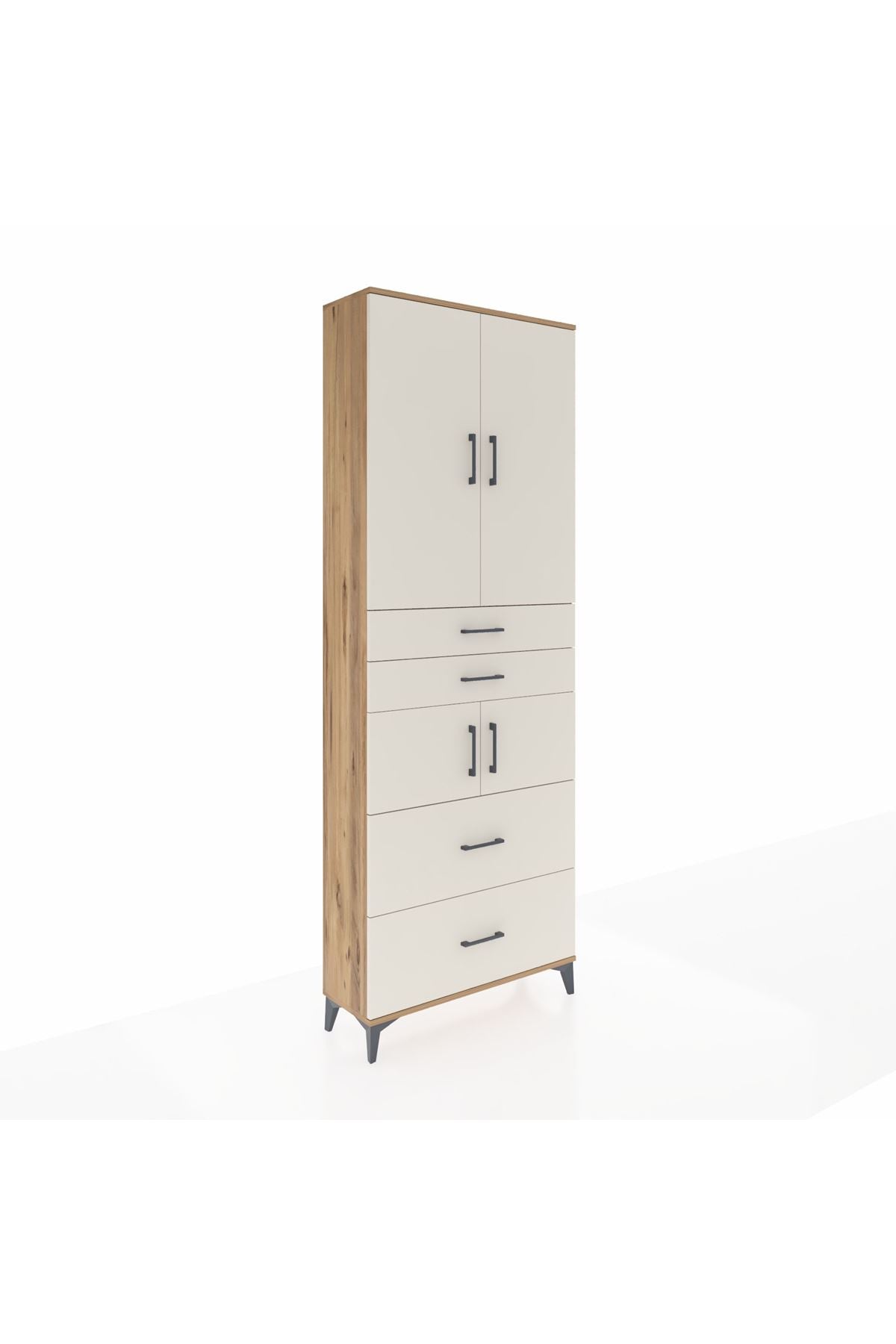 Arges Dolap 4 Raflı 4 Çekmeceli 4 Kapaklı 88x30x243 Çam-Aytaşı