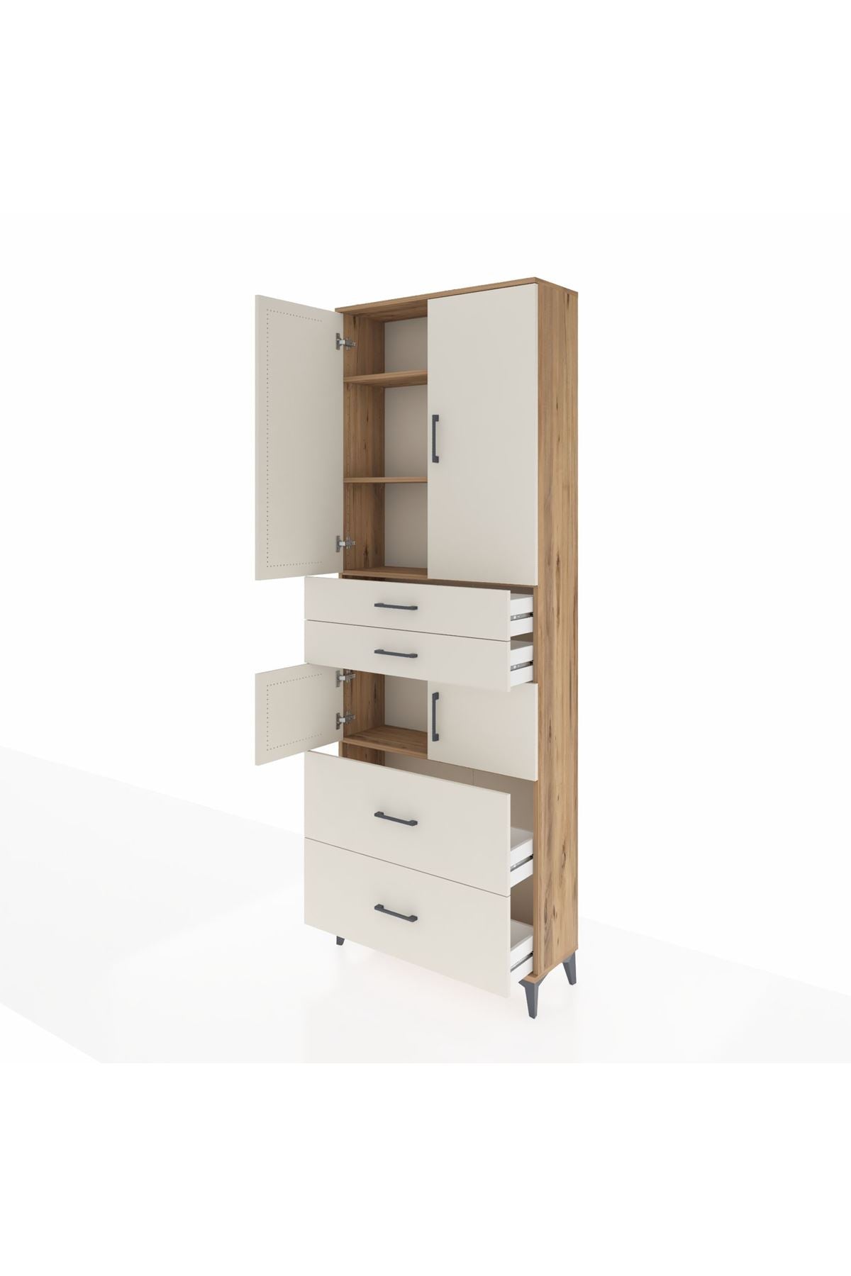 Arges Dolap 4 Raflı 4 Çekmeceli 4 Kapaklı 88x30x243 Çam-Aytaşı