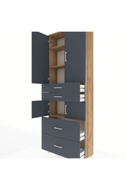 Arges Dolap 4 Raflı 4 Çekmeceli 4 Kapaklı 88x30x243 Çam-Antrasit