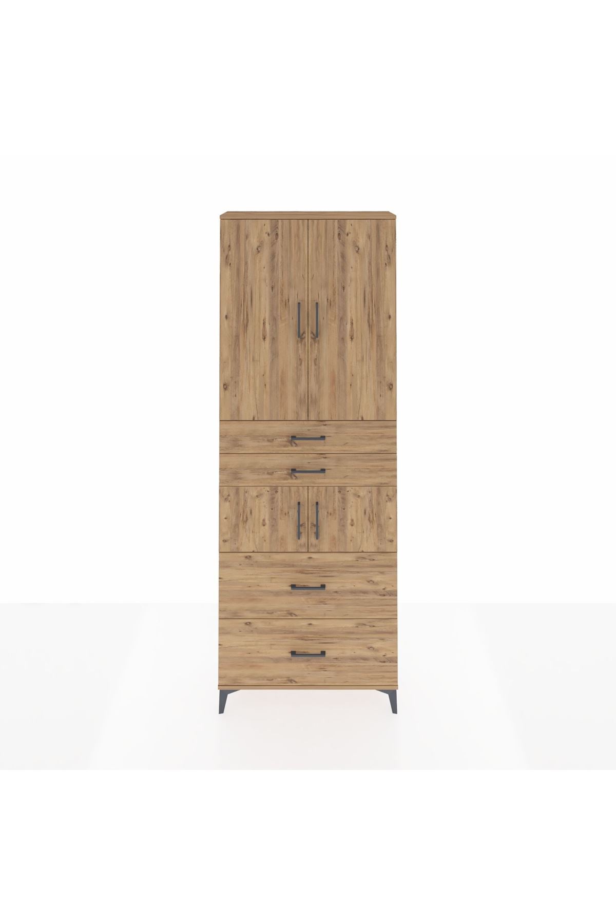 Arges Dolap 4 Raflı 4 Çekmeceli 4 Kapaklı 88x30x243 Çam-Çam