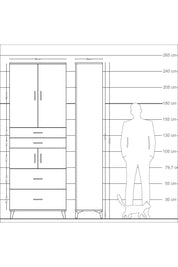 Arges Dolap 4 Raflı 4 Çekmeceli 4 Kapaklı 88x30x243 Çam-Antrasit