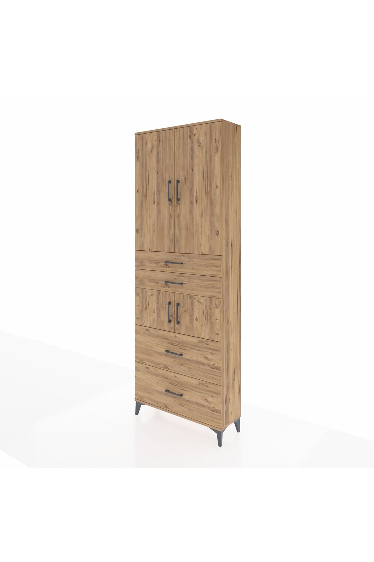 Arges Dolap 4 Raflı 4 Çekmeceli 4 Kapaklı 88x30x243 Çam-Çam