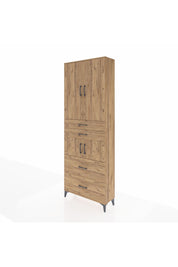 Arges Dolap 4 Raflı 4 Çekmeceli 4 Kapaklı 88x30x243 Çam-Çam