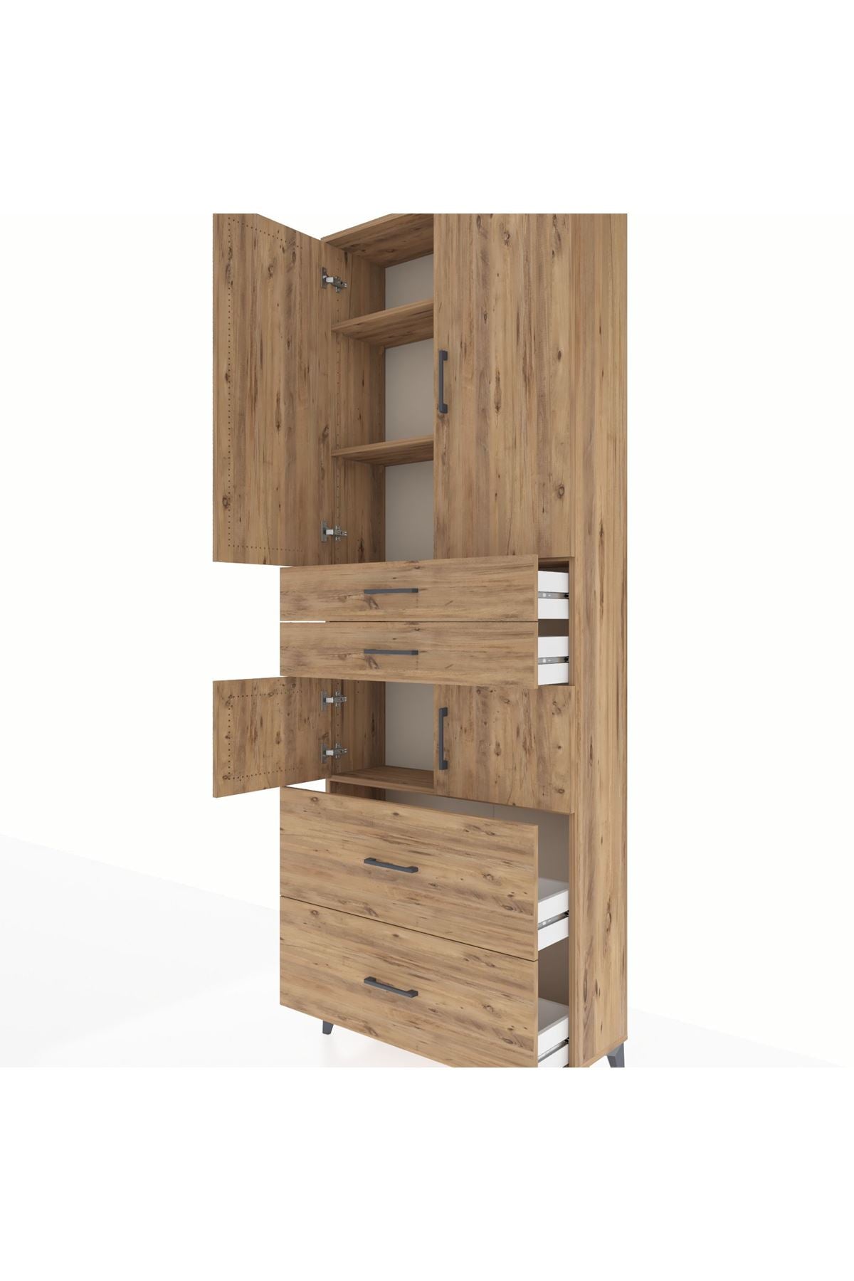 Arges Dolap 4 Raflı 4 Çekmeceli 4 Kapaklı 88x30x243 Çam-Çam