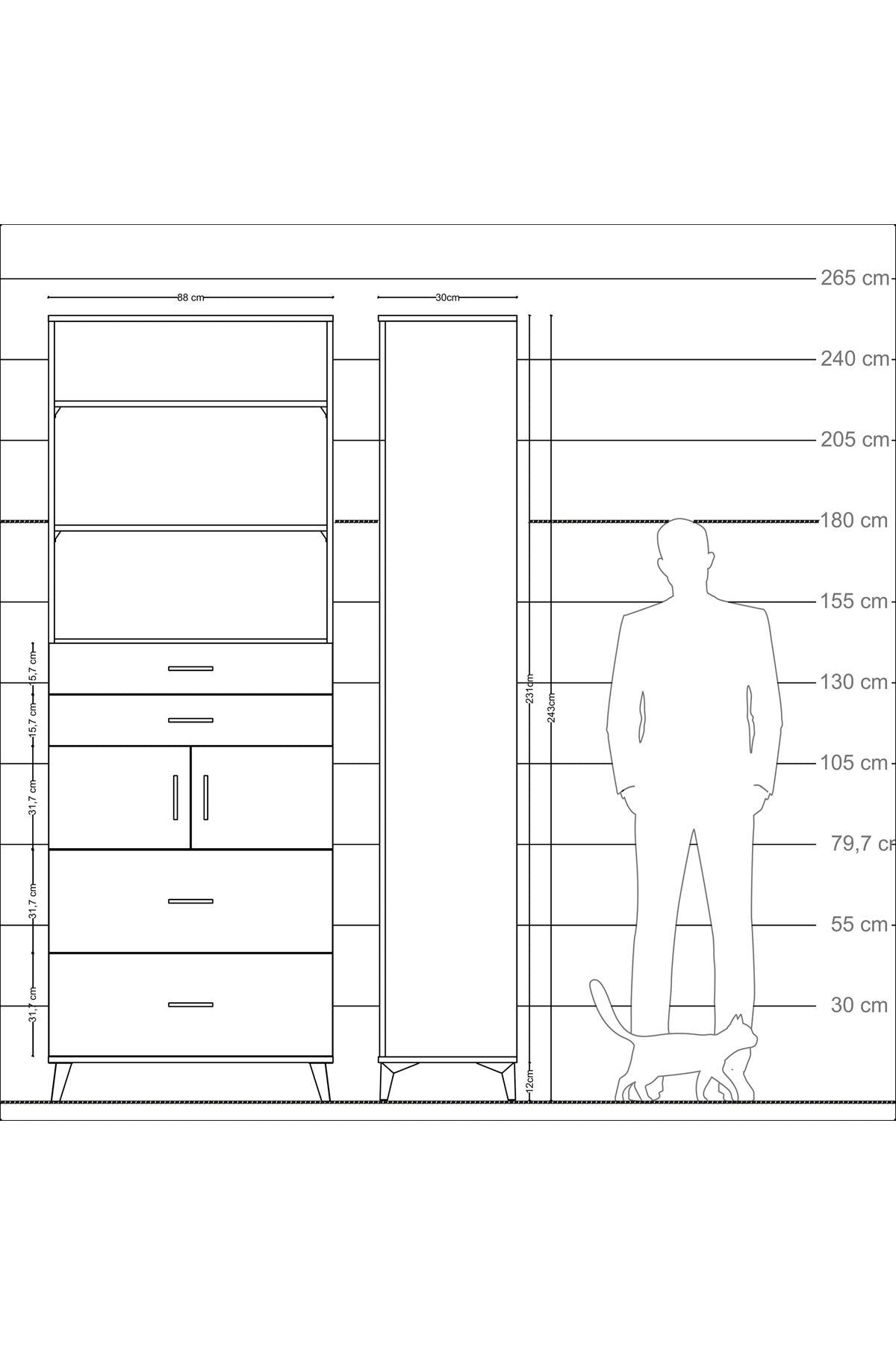 Arges Dolap 4 Raflı 4 Çekmeceli 2 Kapaklı 88x30x243 Aytaşı-Aytaşı