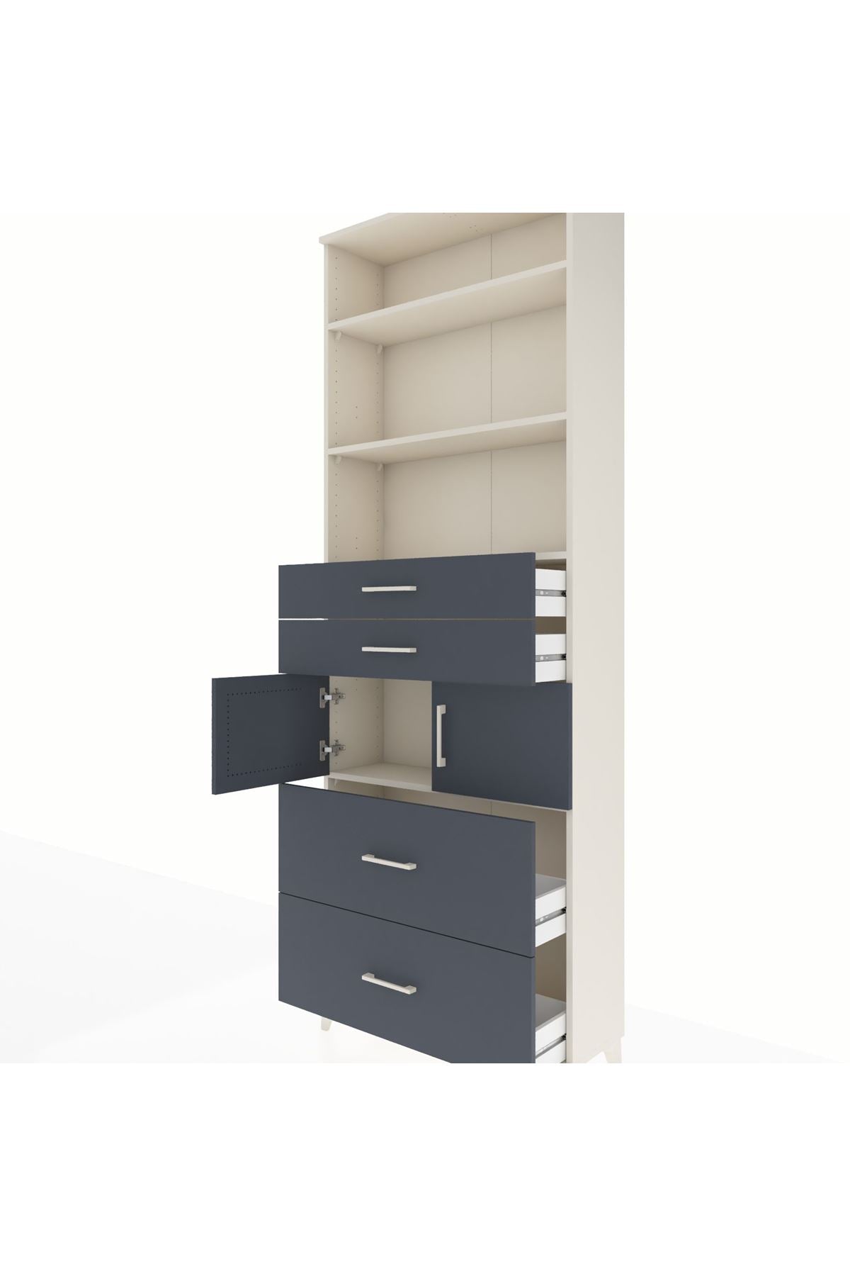 Arges Dolap 4 Raflı 4 Çekmeceli 2 Kapaklı 88x30x243 Aytaşı-Antrasit