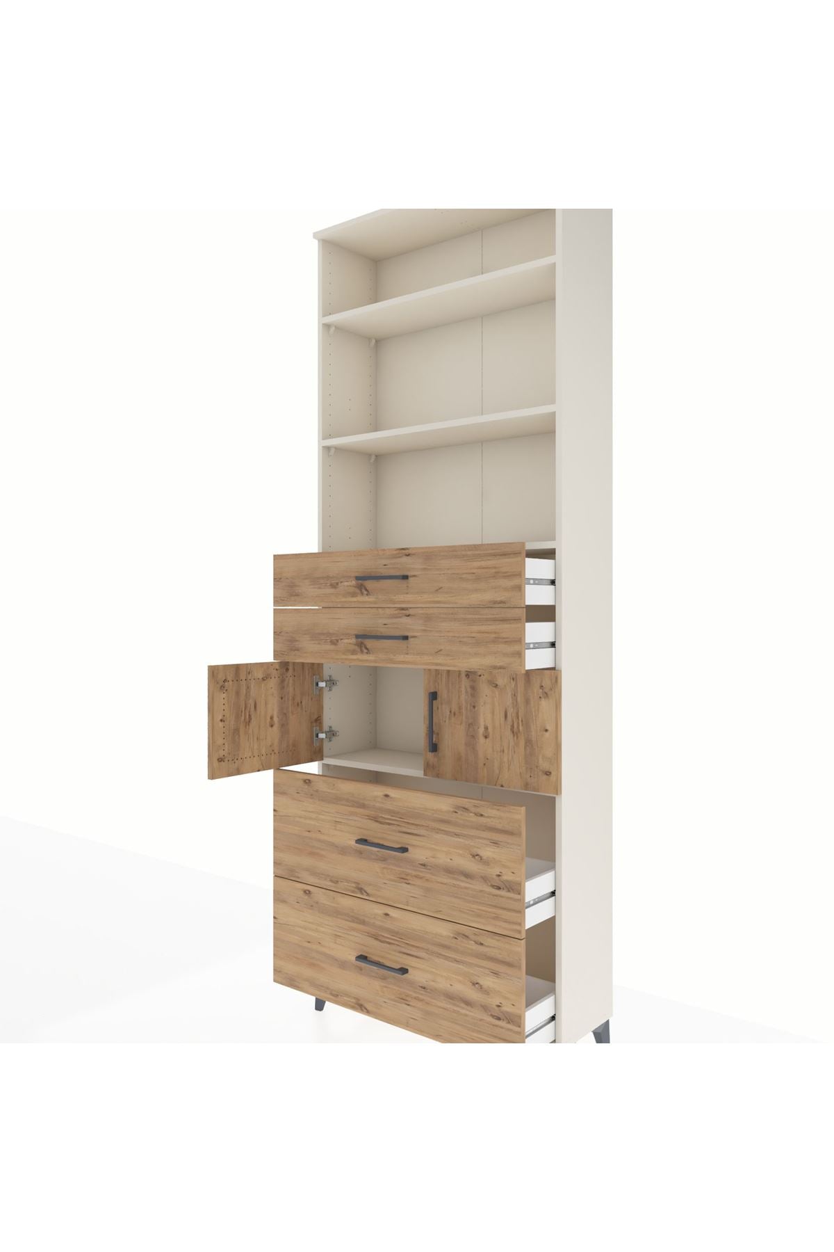 Arges Dolap 4 Raflı 4 Çekmeceli 2 Kapaklı 88x30x243 Aytaşı-Çam