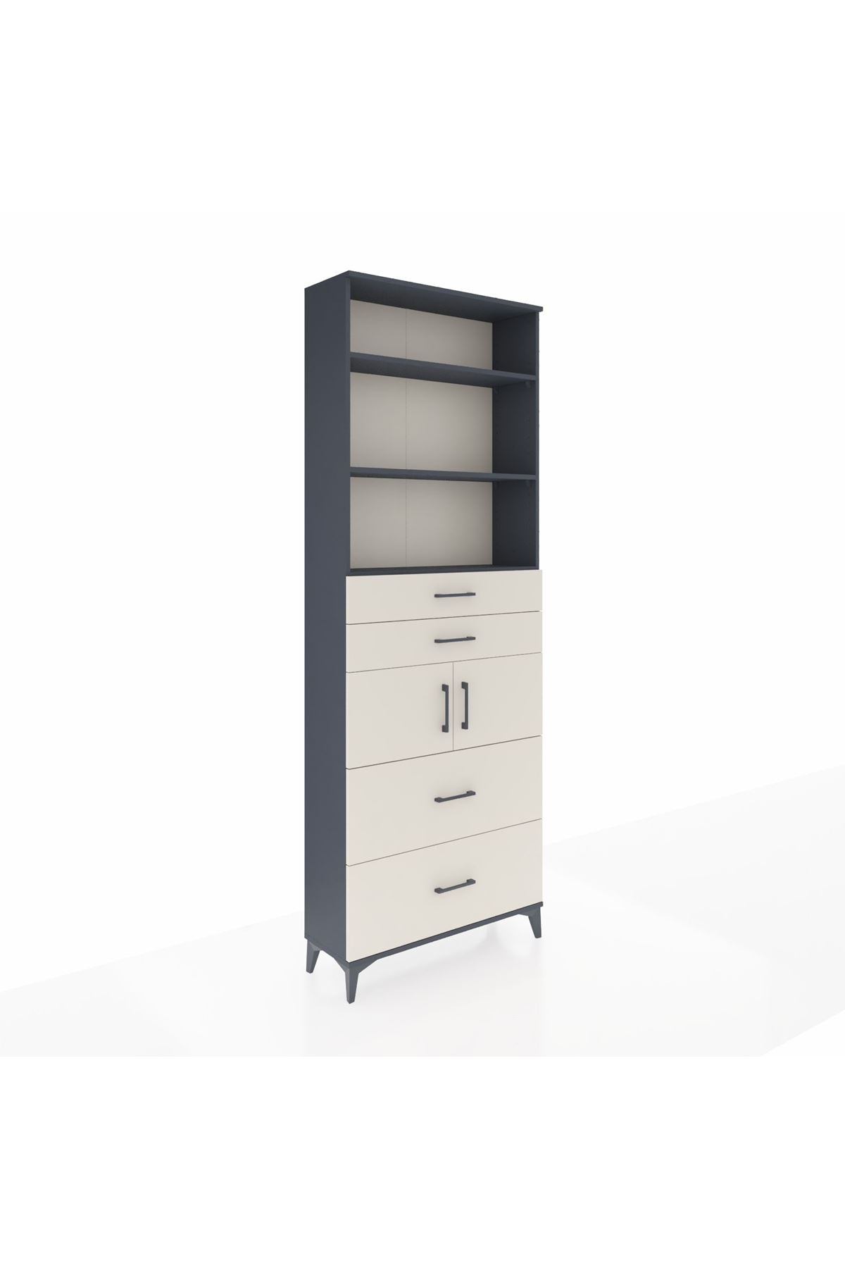 Arges Dolap 4 Raflı 4 Çekmeceli 2 Kapaklı 88x30x243 Antrasit-Aytaşı