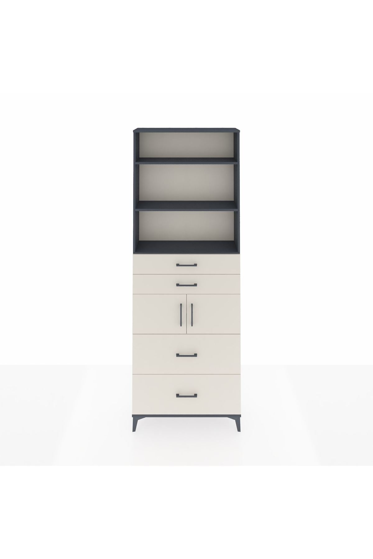 Arges Dolap 4 Raflı 4 Çekmeceli 2 Kapaklı 88x30x243 Antrasit-Aytaşı