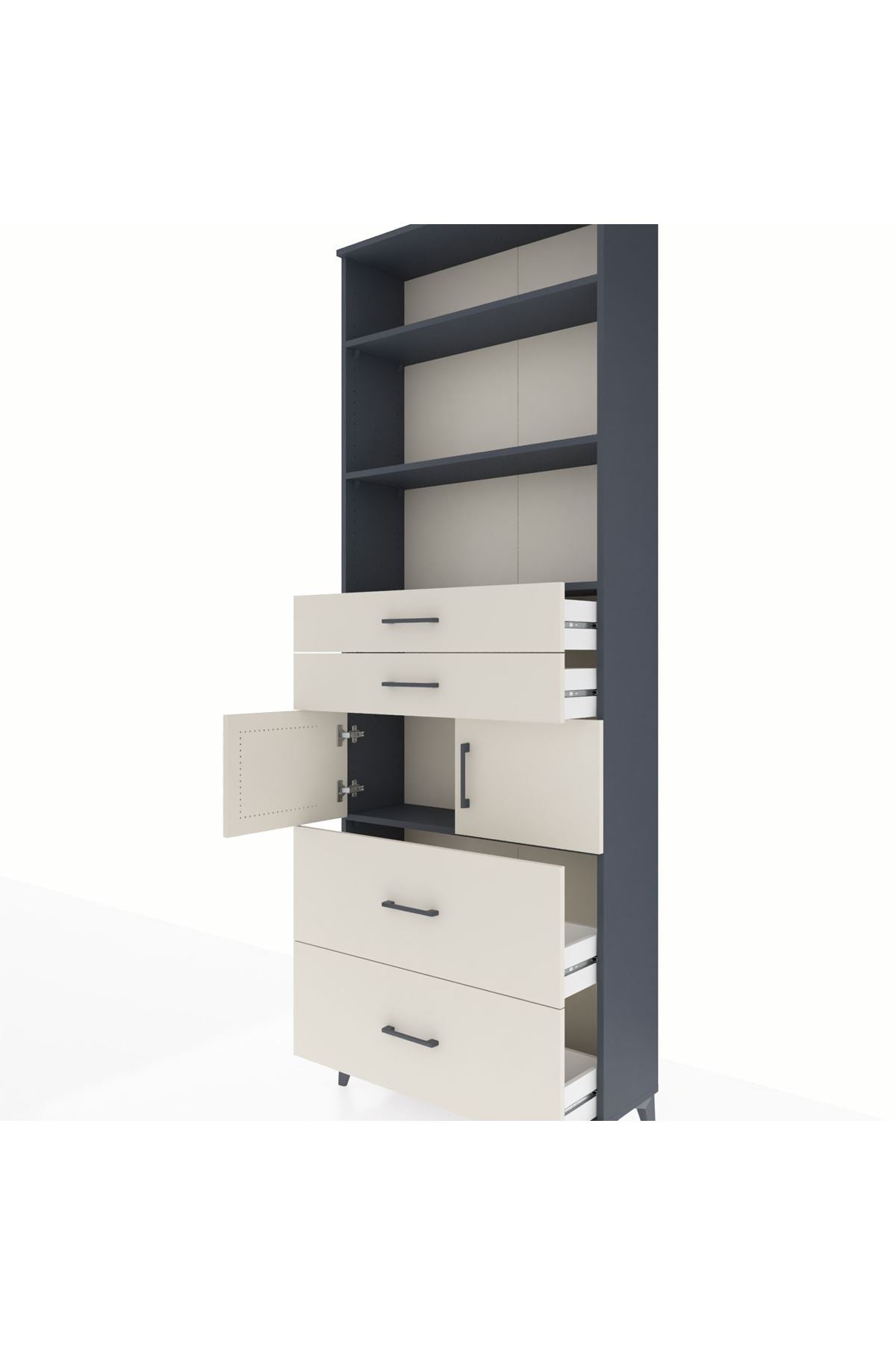 Arges Dolap 4 Raflı 4 Çekmeceli 2 Kapaklı 88x30x243 Antrasit-Aytaşı