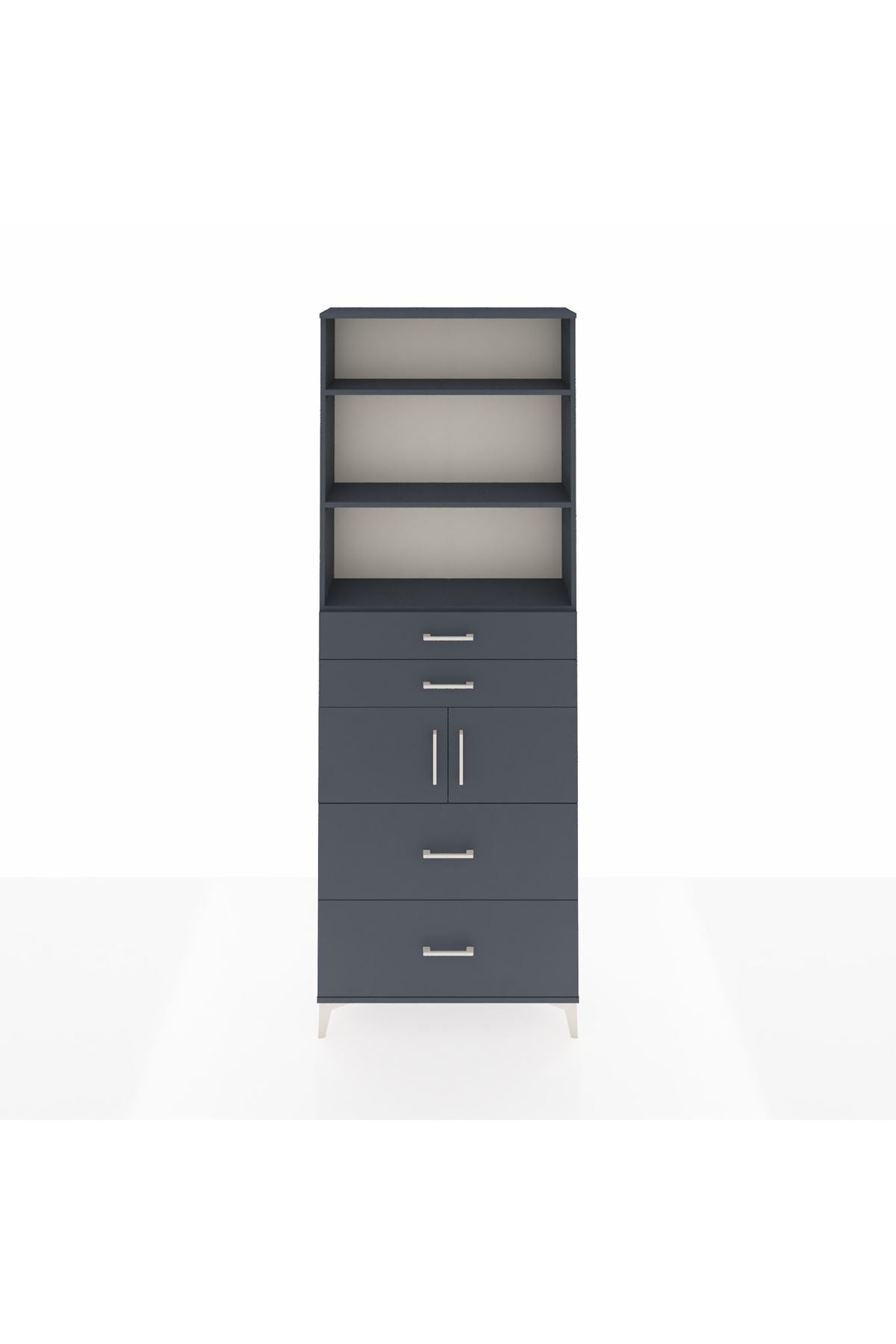 Arges Dolap 4 Raflı 4 Çekmeceli 2 Kapaklı 88x30x243 Antrasit-Antrasit