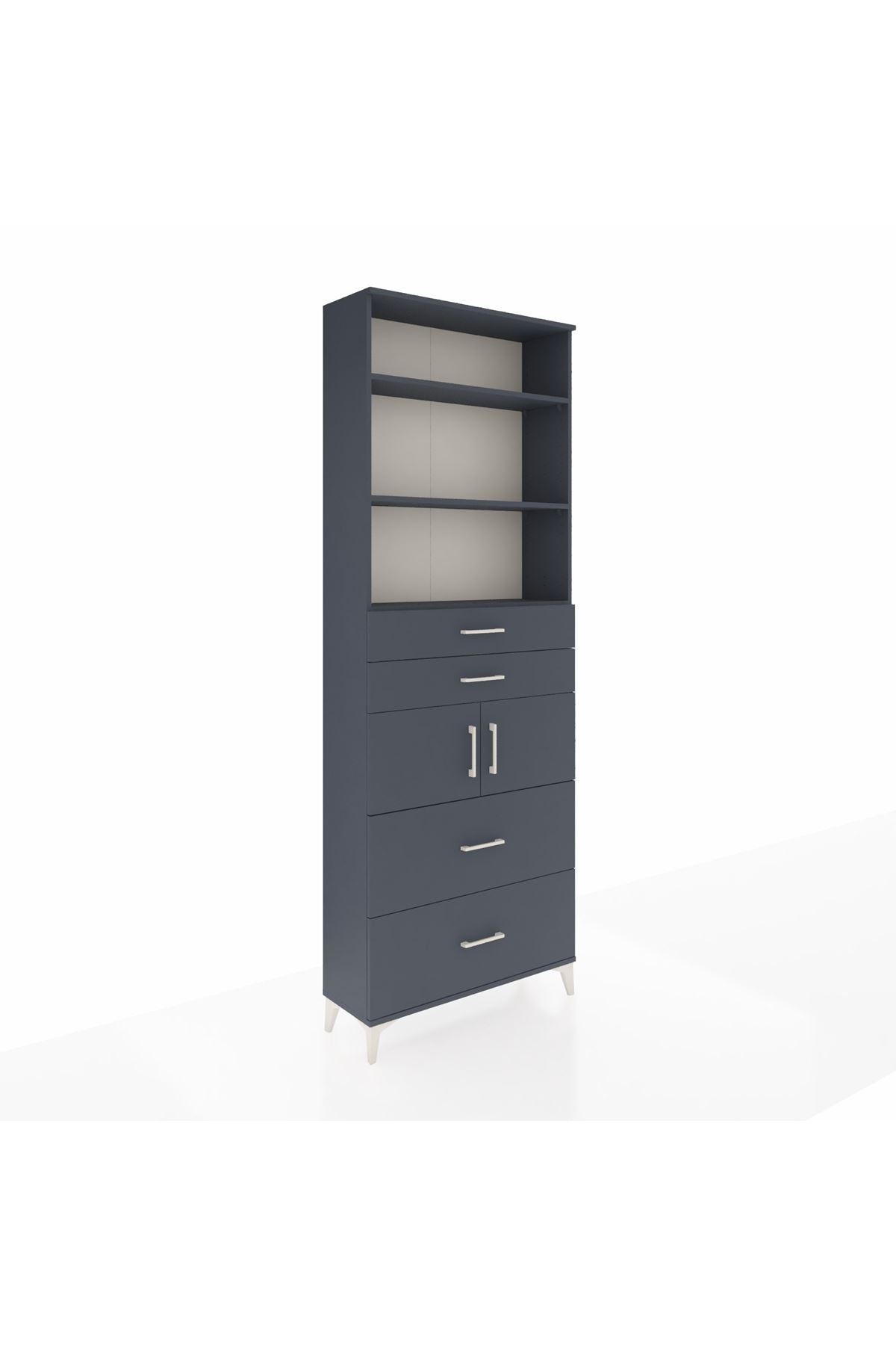 Arges Dolap 4 Raflı 4 Çekmeceli 2 Kapaklı 88x30x243 Antrasit-Antrasit