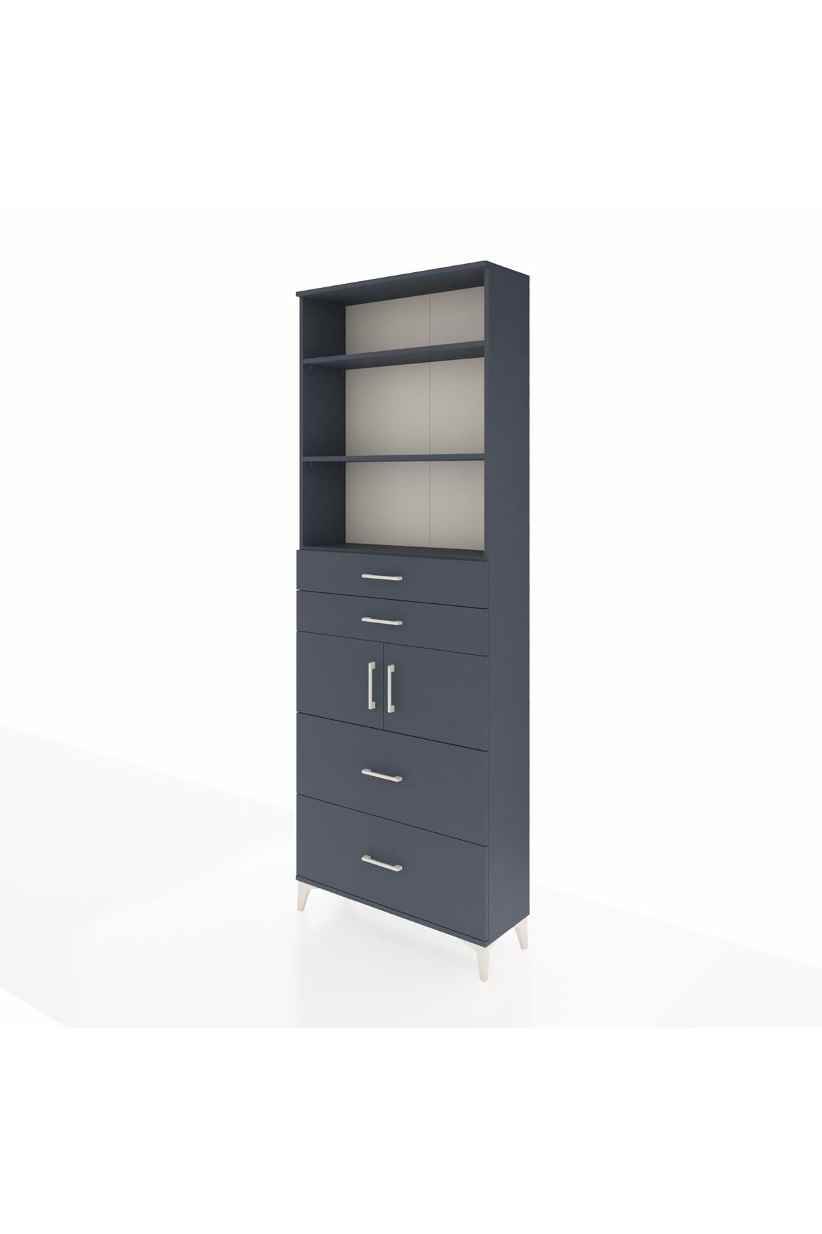 Arges Dolap 4 Raflı 4 Çekmeceli 2 Kapaklı 88x30x243 Antrasit-Antrasit