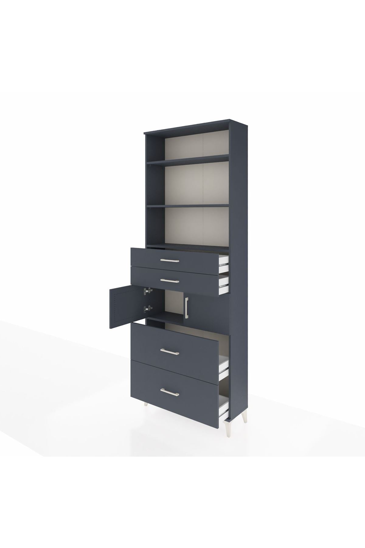 Arges Dolap 4 Raflı 4 Çekmeceli 2 Kapaklı 88x30x243 Antrasit-Antrasit