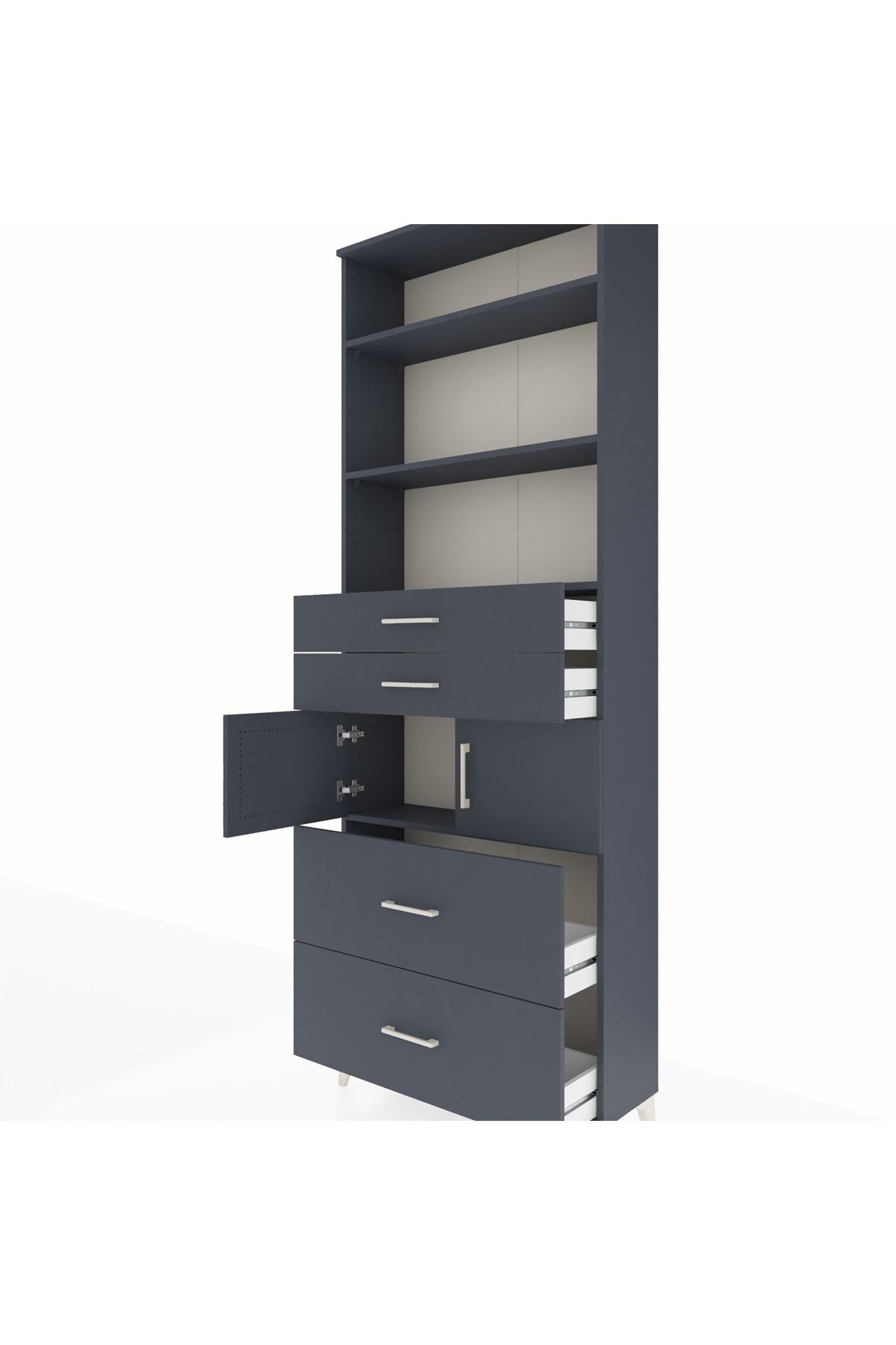 Arges Dolap 4 Raflı 4 Çekmeceli 2 Kapaklı 88x30x243 Antrasit-Antrasit