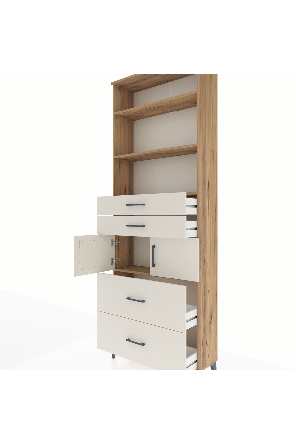 Arges Dolap 4 Raflı 4 Çekmeceli 2 Kapaklı 88x30x243 Çam-Aytaşı