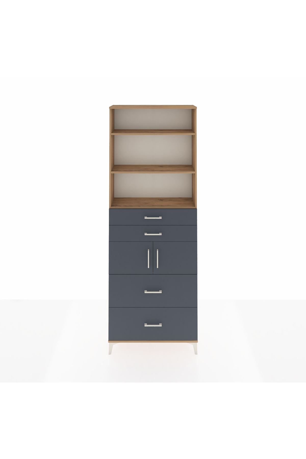 Arges Dolap 4 Raflı 4 Çekmeceli 2 Kapaklı 88x30x243 Çam-Antrasit