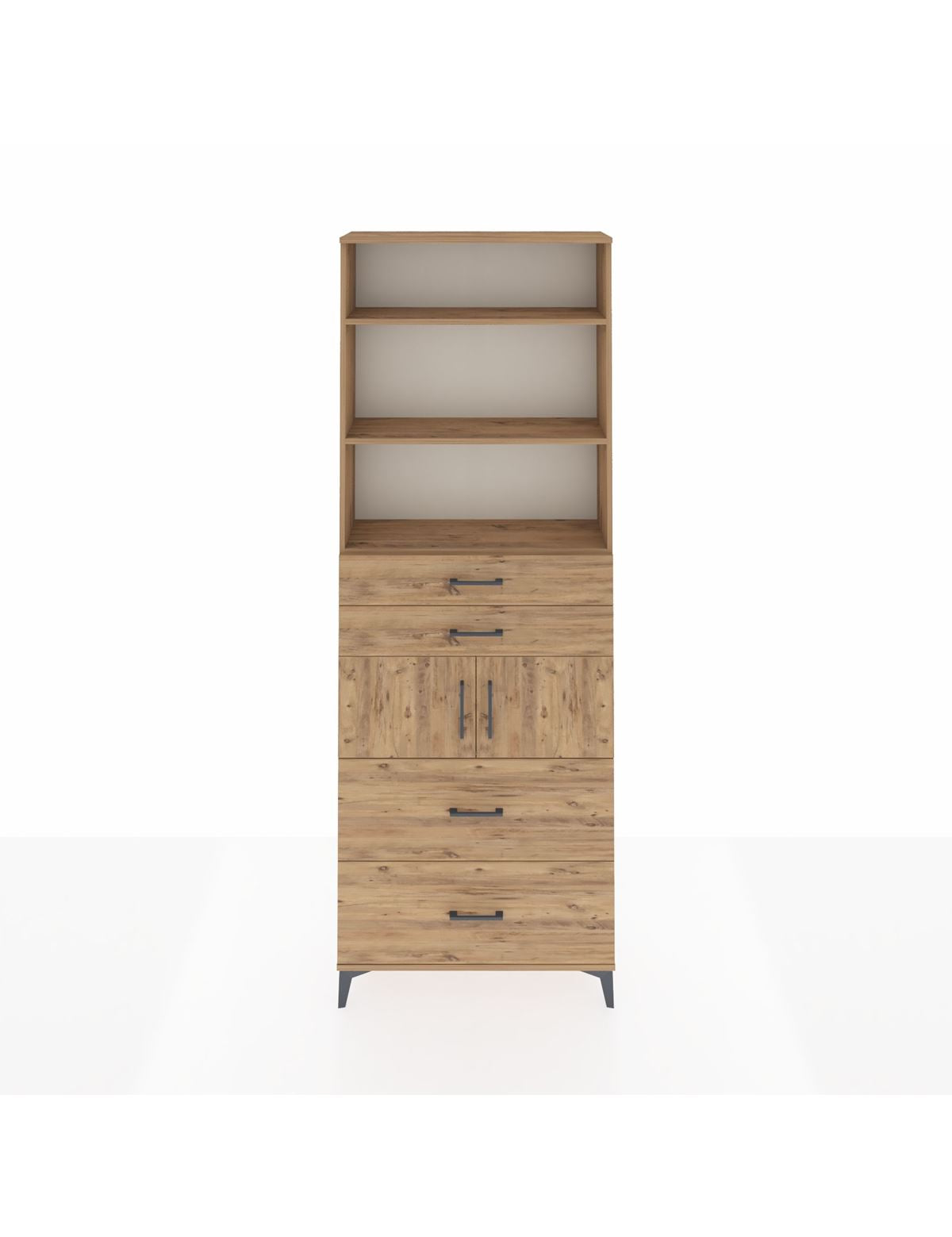 Arges Dolap 4 Raflı 4 Çekmeceli 2 Kapaklı 88x30x243 Çam-Çam