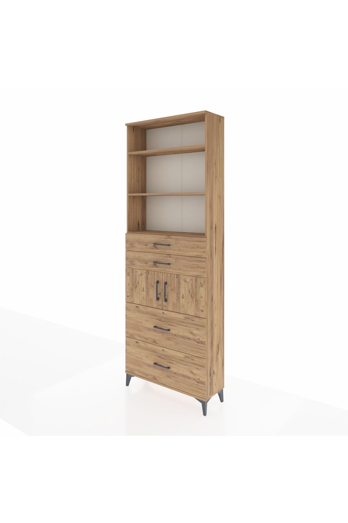 Arges Dolap 4 Raflı 4 Çekmeceli 2 Kapaklı 88x30x243 Çam-Çam