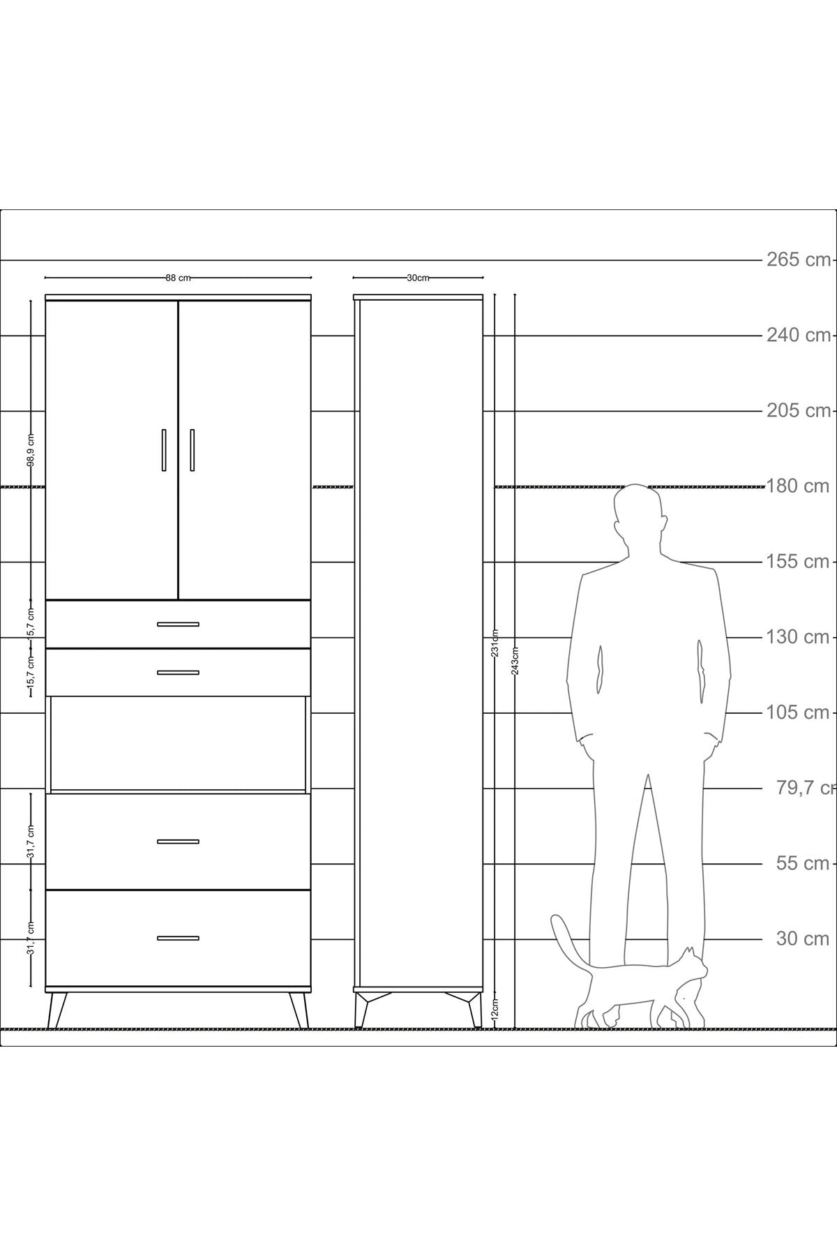 Arges Dolap 4 Raflı 4 Çekmeceli 2 Kapaklı 88x30x243 Aytaşı-Antrasit