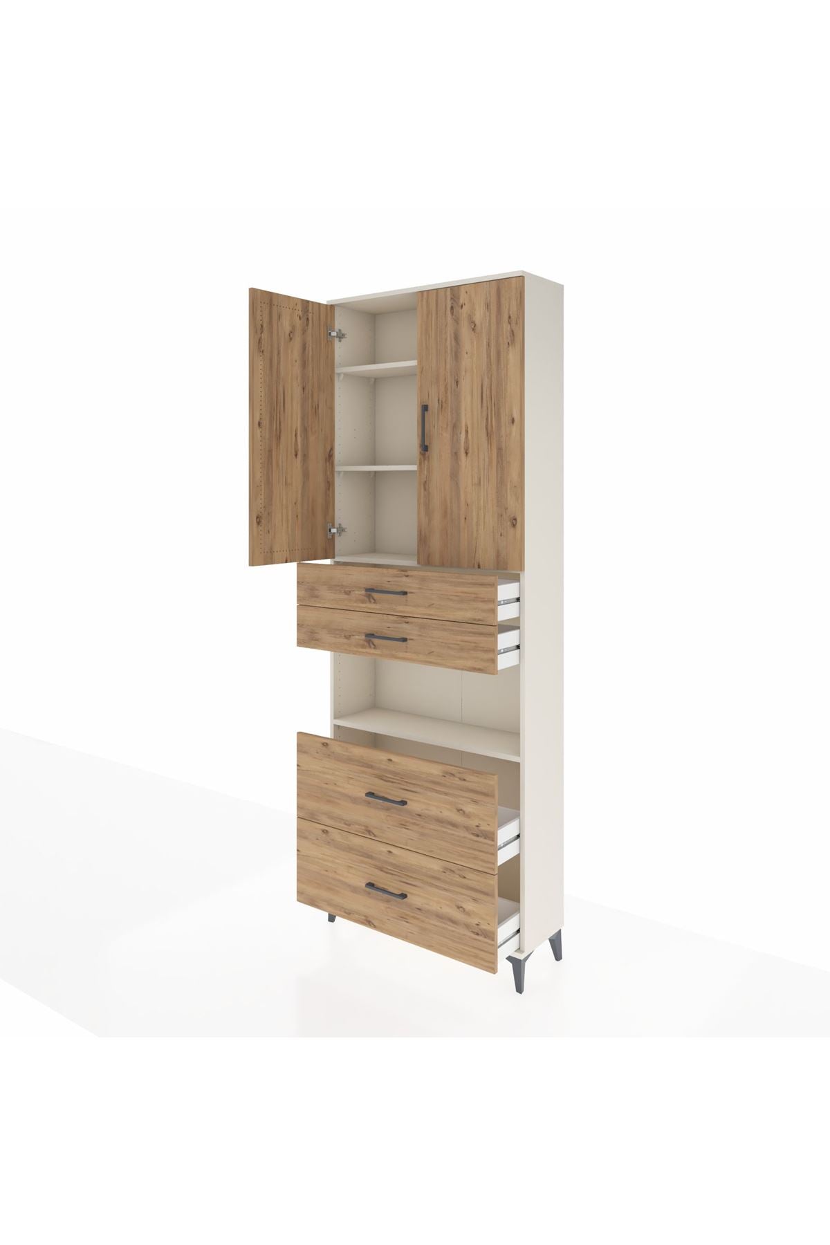 Arges Dolap 4 Raflı 4 Çekmeceli 2 Kapaklı 88x30x243 Aytaşı-Çam