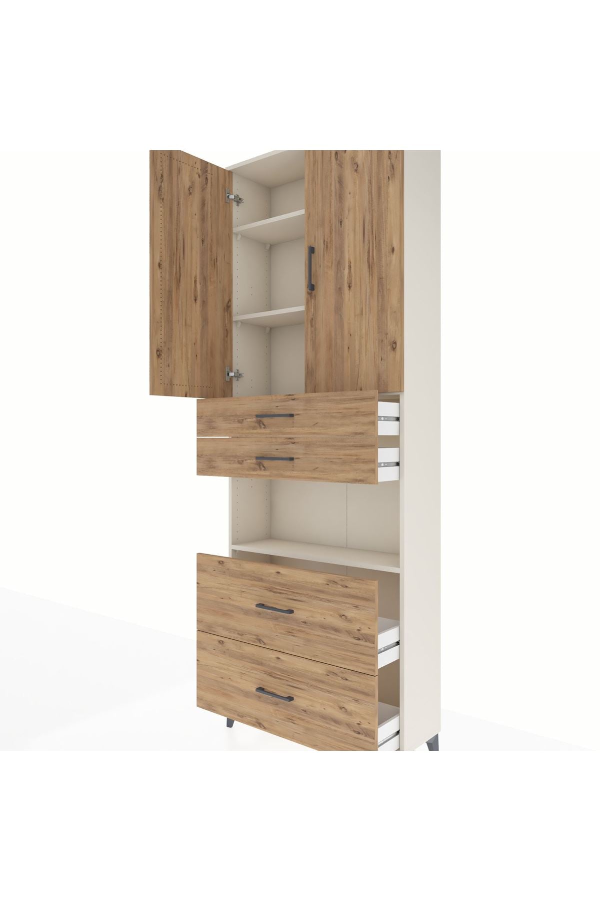 Arges Dolap 4 Raflı 4 Çekmeceli 2 Kapaklı 88x30x243 Aytaşı-Çam