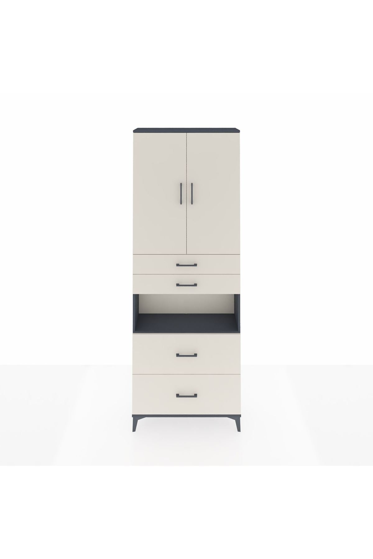 Arges Dolap 4 Raflı 4 Çekmeceli 2 Kapaklı 88x30x243 Antrasit-Aytaşı