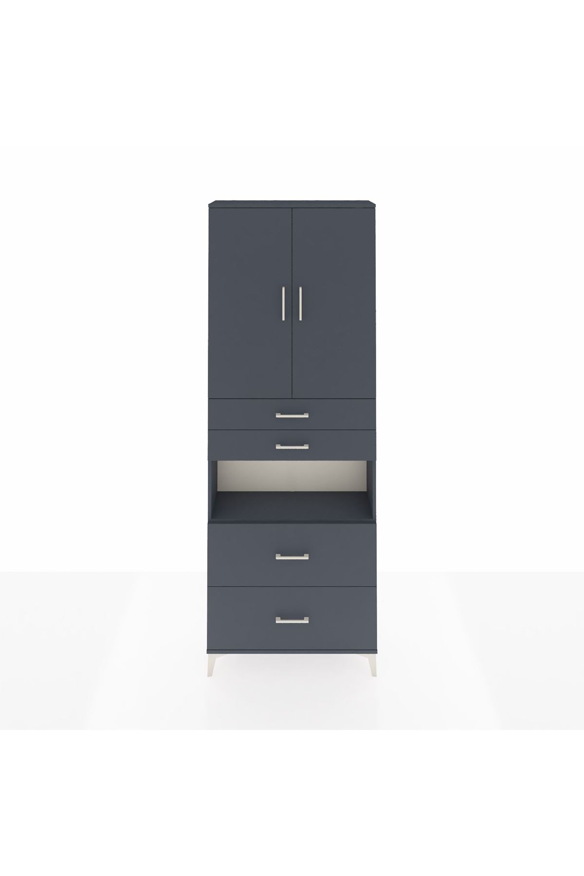 Arges Dolap 4 Raflı 4 Çekmeceli 2 Kapaklı 88x30x243 Antrasit-Antrasit