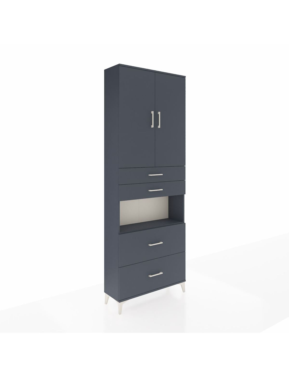 Arges Dolap 4 Raflı 4 Çekmeceli 2 Kapaklı 88x30x243 Antrasit-Antrasit